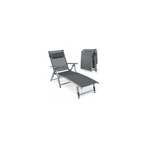 COSTWAY Patio Folding Aluminum Lounge Chair Chaise Adjustable Back Armrest Headrest