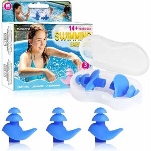 3 Pairs] Swimming Earplugs, Kids and Adults Waterproof Silicone Earplugs for Swimmers, Shower, Pool and Other Water Sports (Blue) Denuotop