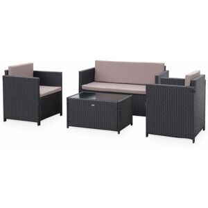 SWEEEK 4-seater polyrattan garden sofa set - sofa, 2 armchairs, coffee table - Perugia - Brown rattan, Chocolate cushions - Brown