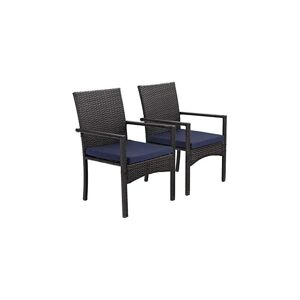 2 Packs Rattan Garden Chairs Blue Cushion - Phivilla