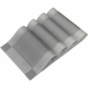 HOOPZI Placemats Set Set of 4 Washable pvc Heat Resistant Non-Slip Table Mat for Dining Kitchen Living Room Garden or Dining Room Restaurant - Gray