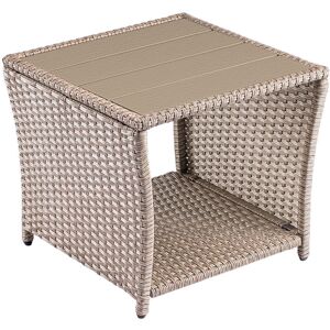 Casaria Polyrattan Garden Side Table 45cm wpc Top Weatherproof Outdoor W/Levelling Feet Cream