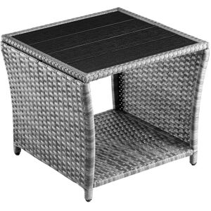 Casaria Polyrattan Garden Side Table 45cm wpc Top Weatherproof Outdoor W/Levelling Feet Grey