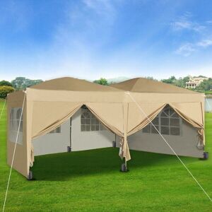 Mcc Direct - Pop-up Gazebo 3m x 6m with Sides Wind Bars & 6 Weight Bags Water Proof Canopy beige