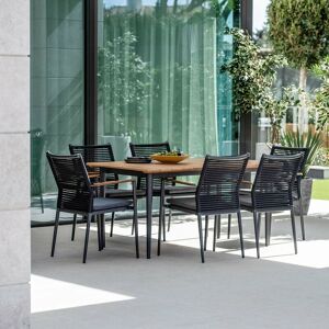 HARBOUR LIFESTYLE Portland 6 Seat Rectangular Dining Set with Teak Table in Charcoal