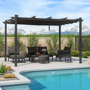3 x 4 m Metal Pergola With Retractable Roof, Large Garden Pergola for bbq, Outdoor, Balcony and Patio, Grey - Purple Leaf