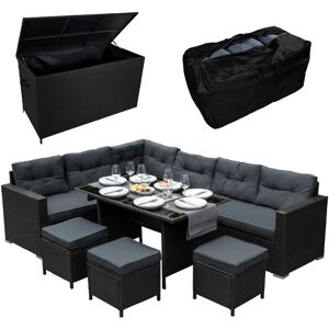 MONSTER SHOP Rattan Corner Dining Set & Garden Storage Box Black 9-Seater L