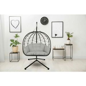 Comfy Living - Rattan Effect Swing Chair Garden Patio Indoor Outdoor Egg Chair With Stand - Large