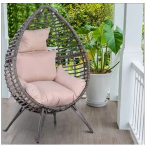 UNIQUEHOMEFURNITURE Rattan Egg Chair Garden Patio Furniture Retro Cushion Seat Grey Wicker Armchair