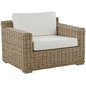 BELIANI Modern Rattan Garden Armchair Wicker Outdoor Chair with White Cushions Ardea - Natural