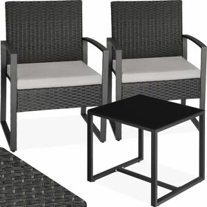 Tectake - Rattan Garden Bistro Set Granada 2 chairs, 1 table - Garden set, rattan seating group, garden furniture - light grey/black