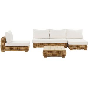 BELIANI Garden Sectional Conversation Set Rattan with White Cushions Brown Varallo - Natural