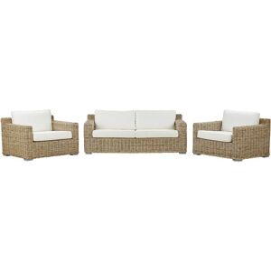 Beliani - Rattan Garden Set 2 Seater 2 Armchairs Conversation Set White Cushions Ardea - Natural