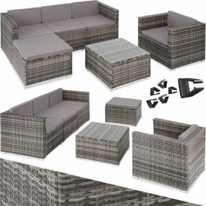 Tectake - Rattan Garden Furniture Lignano Set with Armchair - sofa for garden, garden corner sofa, sofa set garden - grey - grey