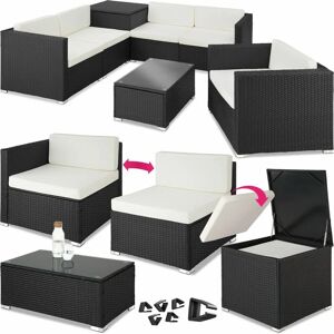 Tectake - Garden corner sofa set Pisa 5 seats, 1 table - garden sofa, garden corner sofa, rattan sofa - black - black