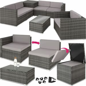 Tectake - Garden corner sofa set Pisa 5 seats, 1 table - garden sofa, garden corner sofa, rattan sofa - grey - grey