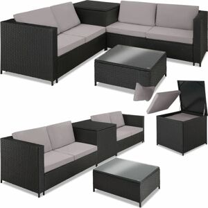 Tectake - Rattan Garden Furniture Set Siena 4 seats, 1 Table, 1 Chest - garden sofa, garden corner sofa, rattan sofa - black/grey - black/grey