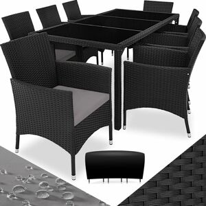Tectake - Rattan garden furniture set 8+1 with protective cover - garden tables and chairs, garden furniture set, outdoor table and chairs