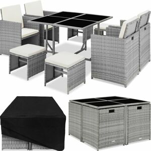 Tectake - Rattan garden furniture set Bilbao 8 Seats, 1 Table - garden tables and chairs, garden furniture set, outdoor table and chairs - light grey