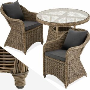 Tectake - Rattan garden bistro set Zurich 2 chairs, 1 table - garden tables and chairs, garden furniture set, outdoor table and chairs - nature
