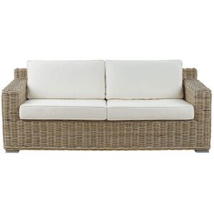 BELIANI Modern Rattan Garden Sofa Wicker Outdoor 2 Seater with White Cushions Ardea - Natural