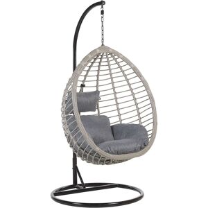 BELIANI Boho Grey Rattan Hanging Chair with Base Indoor-Outdoor Wicker Egg Shape Tollo - Grey