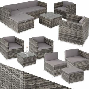 Tectake - Rattan Garden Furniture Lignano Set 6 Seats, 1 Table - Rattan lounge, garden lounge, lounge set - grey - grey