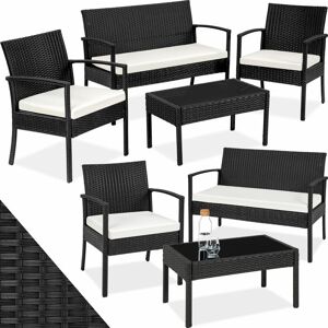 Tectake - Rattan garden furniture set Sparta 4 seat, 1 table - garden tables and chairs, garden furniture set, outdoor table and chairs - black