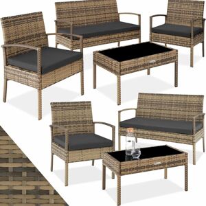 Tectake - Rattan garden furniture set Sparta 4 seat, 1 table - garden tables and chairs, garden furniture set, outdoor table and chairs - nature