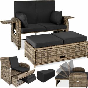 Tectake - Rattan garden set Crete 2 Seats, 1 Stool - 2 seater sofa, garden sofa, recliner sofa - nature - nature