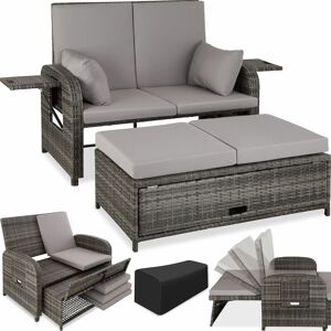 Tectake - Rattan garden set Crete 2 Seats, 1 Stool - 2 seater sofa, garden sofa, recliner sofa - grey - grey