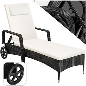 Tectake - Rattan garden sun lounger 6 step backrest - reclining sun lounger, garden lounge chair, sun chair - black/beige - black/beige