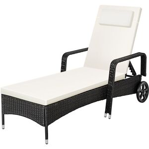 Tectake - Rattan garden sun lounger 6 step backrest - reclining sun lounger, garden lounge chair, sun chair - black - black