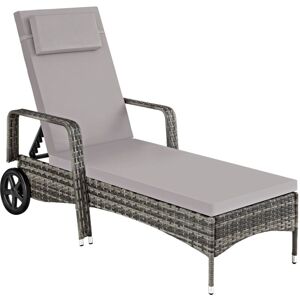 Tectake - Rattan garden sun lounger 6 step backrest - reclining sun lounger, garden lounge chair, sun chair - grey - grey