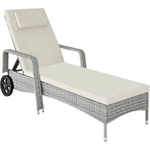 Tectake - Rattan garden sun lounger 6 step backrest - reclining sun lounger, garden lounge chair, sun chair - light grey - light grey