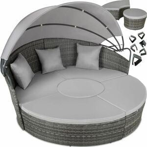 Tectake - Sun lounger island Rattan & aluminium - garden lounge chair, sun chair, double sun lounger - grey - grey