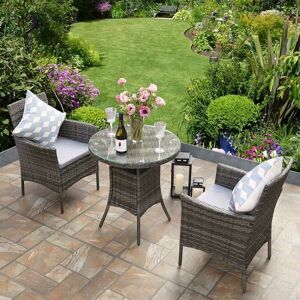 RayGar Rattan Bistro Set 2 Seater Round Table - Grey