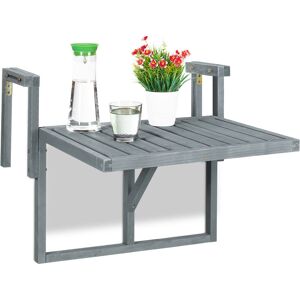 Folding Balcony Table, Hangs on Terrace Ledge, WxD: 60x45 cm, Height Adjustable, Small Deck Table, Wood, Grey - Relaxdays