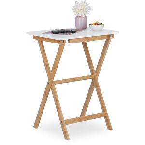 Folding Table, Bamboo, HxWxD: 63 x 47.5 x 37 cm, Space-Saving, Sturdy, for Indoors & Outdoors, White/Natural - Relaxdays