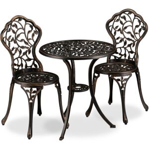 Garden furniture set, table and chairs, set of 3, ornate design, aluminium, dining table, bronze - Relaxdays