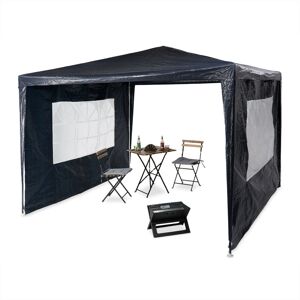 Gazebo 3x3 m, 2 Side Walls, Metal Frame, pe Cover, Window, Enclosed Festival Party Tent Event Shelter, Blue - Relaxdays