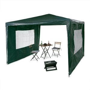 Gazebo 3x3 m, 2 Side Walls, Metal Frame, pe Cover, Window, Enclosed Festival Party Tent Event Shelter, Green - Relaxdays