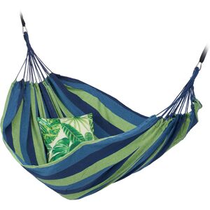 Hammock, xxl Hanging Mat For 2 Adults, Portable, In- & Outdoor, Made Of Cotton, 150x272 cm, Blue-Green - Relaxdays