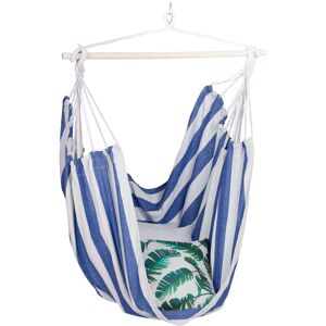 Hanging Chair, Modern Cotton Swing Seat, For Adults & Children, In- & Outdoor Use, Max. 150 Kg, White and Blue - Relaxdays