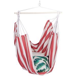 Hanging Chair, Modern Cotton Swing Seat, For Adults & Children, In- & Outdoor Use, Max. 150 Kg, White and Red - Relaxdays