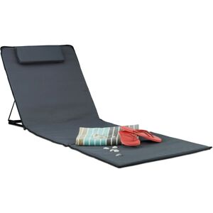 Xxl Beach Mat, Padded Sun Lounger with Pillow Folding Recliner with Travel Bag, Anthracite - Relaxdays