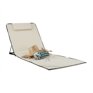 Xxl Beach Mat, Padded Sun Lounger with Pillow Folding Recliner with Travel Bag, Beige - Relaxdays