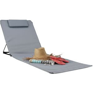 Xxl Beach Mat, Padded Sun Lounger with Pillow Folding Recliner with Travel Bag, Grey - Relaxdays