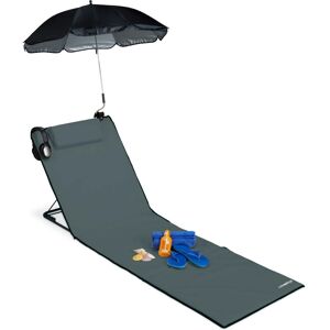 Relaxdays XXL Padded Beach Mat with Parasol, Adjustable, Cushion & Carrier Bag, Portable, Anthracite