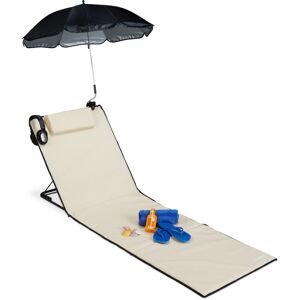 Xxl Padded Beach Mat with Parasol, Adjustable, Cushion & Carrier Bag, Portable, Beige - Relaxdays